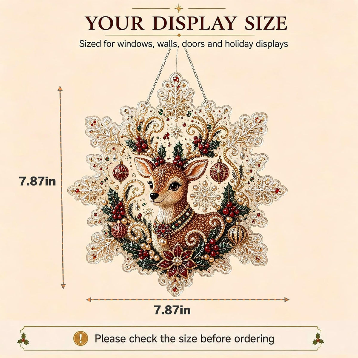 CSDmeewin 4-Piece Set Christmas Pearl Diamond Painting Suncatcher Kit,Acrylic Snowflake Shape Board with Lace Edge