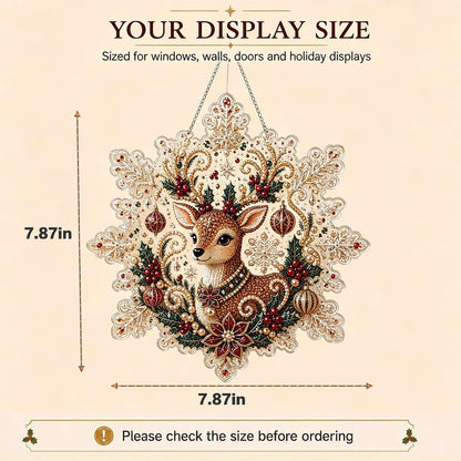 CSDmeewin 4-Piece Set Christmas Pearl Diamond Painting Suncatcher Kit,Acrylic Snowflake Shape Board with Lace Edge