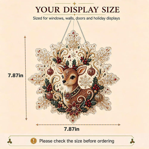CSDmeewin 4-Piece Set Christmas Pearl Diamond Painting Suncatcher Kit,Acrylic Snowflake Shape Board with Lace Edge