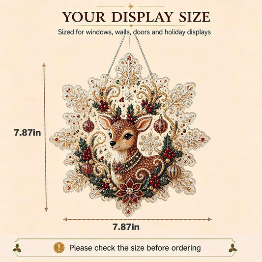CSDmeewin 4-Piece Set Christmas Pearl Diamond Painting Suncatcher Kit,Acrylic Snowflake Shape Board with Lace Edge