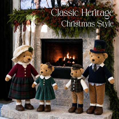 Christmas Decorations - Plush Bear Family Set of 4 - Indoor Home Decor