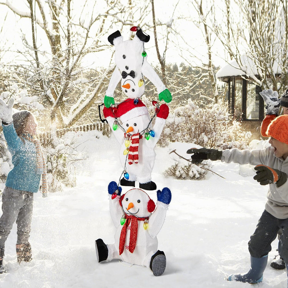 Tangkula 5.6 FT Lighted Christmas Stacked Snowman, 3D Xmas Light-up Snowman