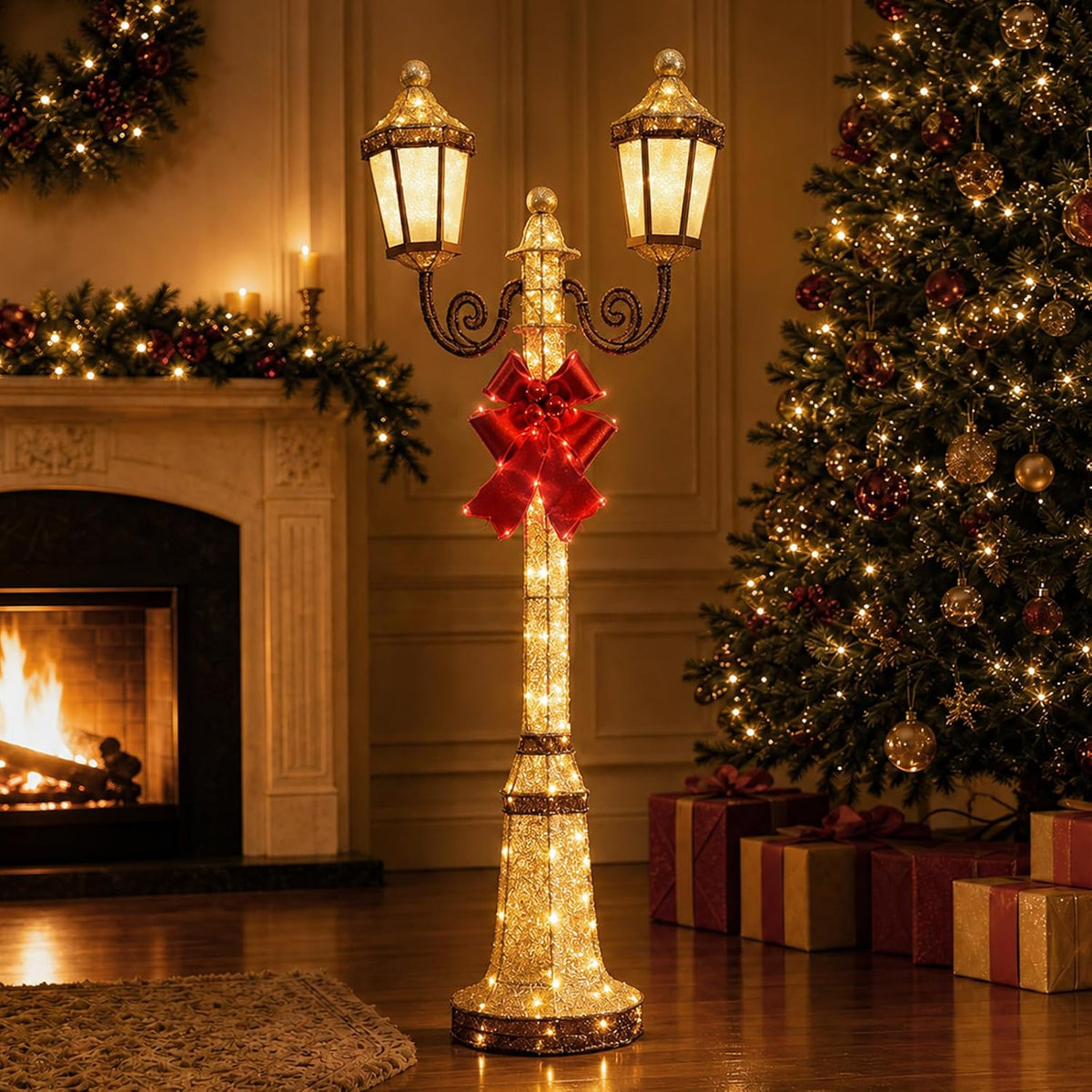 DrVIBES 5FT Lighted Outdoor Christmas Double-Head Lamp Post Decorations