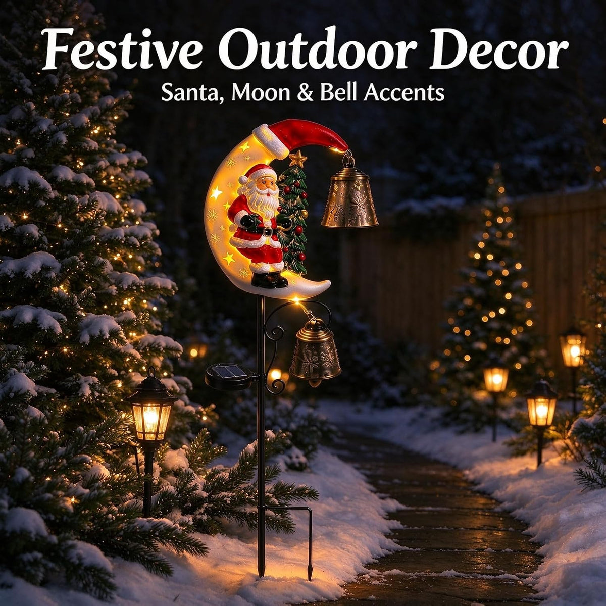 Solar Christmas Moon Snowman Garden Stake Light, Powered Lamp Post,Auto Dusk-to-Dawn Warm LED Snowflake Lantern,Outdoor Christmas Decoration for Lawn Walkway Patio Yard Festive Decor（Christmas Tree）