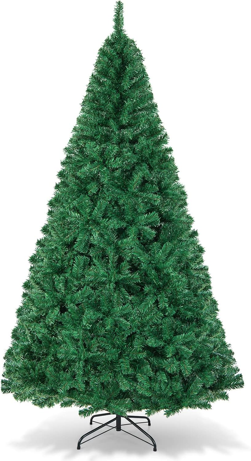 HAPPYGRILL 6FT Artificial Christmas Tree, Unlit Xmas Pine Tree, Metal Stand