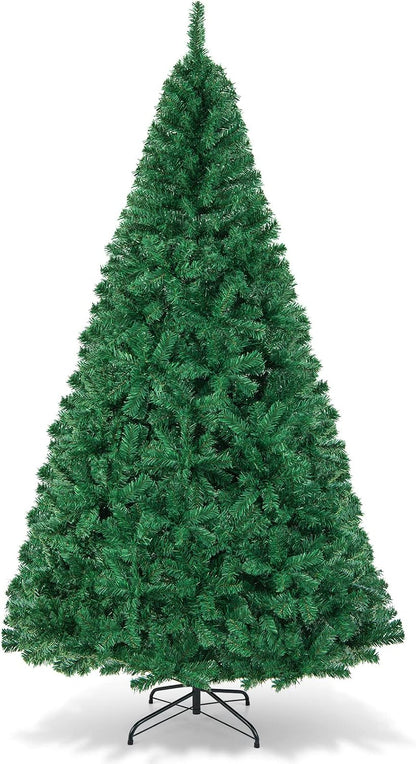 HAPPYGRILL 6FT Artificial Christmas Tree, Unlit Xmas Pine Tree, Metal Stand