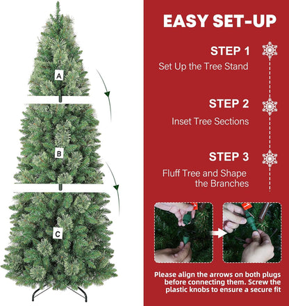 Hykolity 7.5 ft Slim Prelit Christmas Tree with Pine Needle