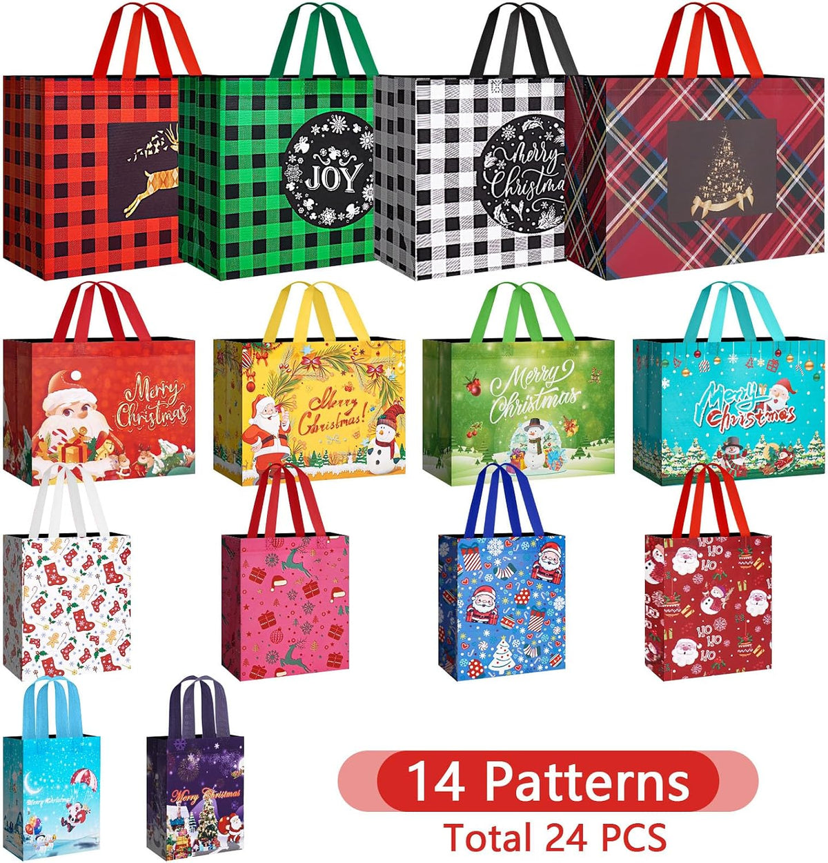 Heetobcos 12 Pack Christmas Gift Bags 13” Large Reusable Tote Bags