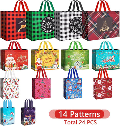 Heetobcos 12 Pack Christmas Gift Bags 13” Large Reusable Tote Bags