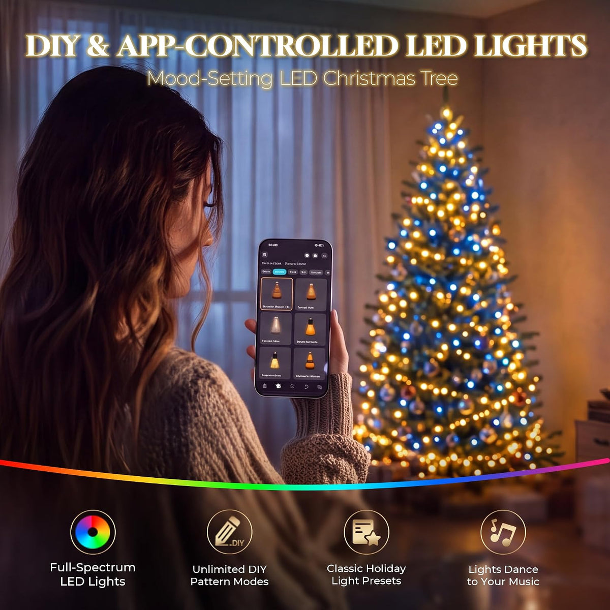 HOLLO STAR 6ft Prelit Christmas Tree, Multi-Color RGBW Lights,App Control