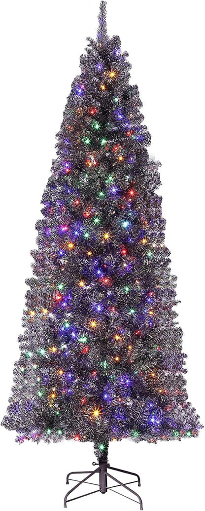 Garvee 6 ft Snow Flocked Pencil Christmas Tree, Slim Artificial Christmas Tree with Sturdy Metal Stand, Skinny Xmas Tree Holiday Decoration for Home, Office, Blue Gradient