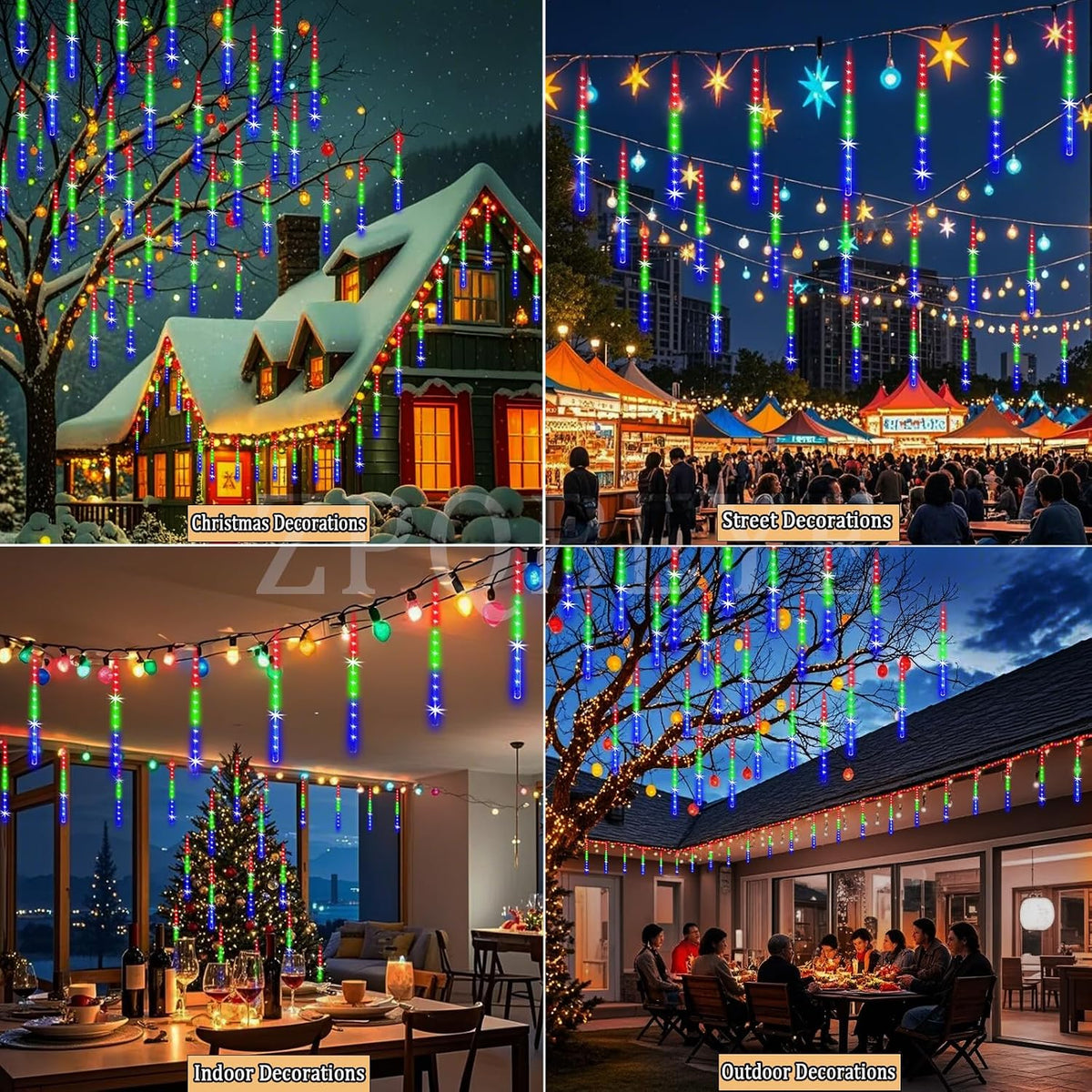 Christmas Outdoor Lights Snow Falling Rain Cascading Icicle Lights