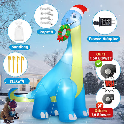 13FT Giant Christmas Inflatables Decoration Dinosaur Built-in Bright LED Lights & Extra Strong Blower Blow Up Yard Decoration Blowups with Large Huge Xmas Wreath Hat for Holiday Party Xmas New Year