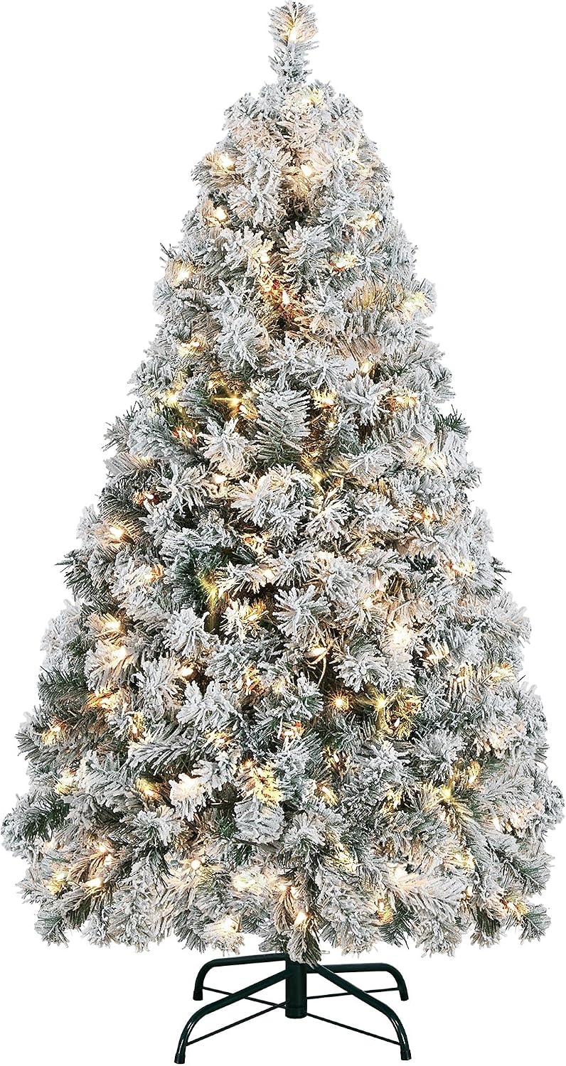 Yaheetech 6ft Pre-Lit Snow Flocked Artificial Christmas Tree, 250 Lights