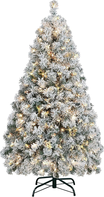 Yaheetech 6ft Pre-Lit Snow Flocked Artificial Christmas Tree, 250 Lights