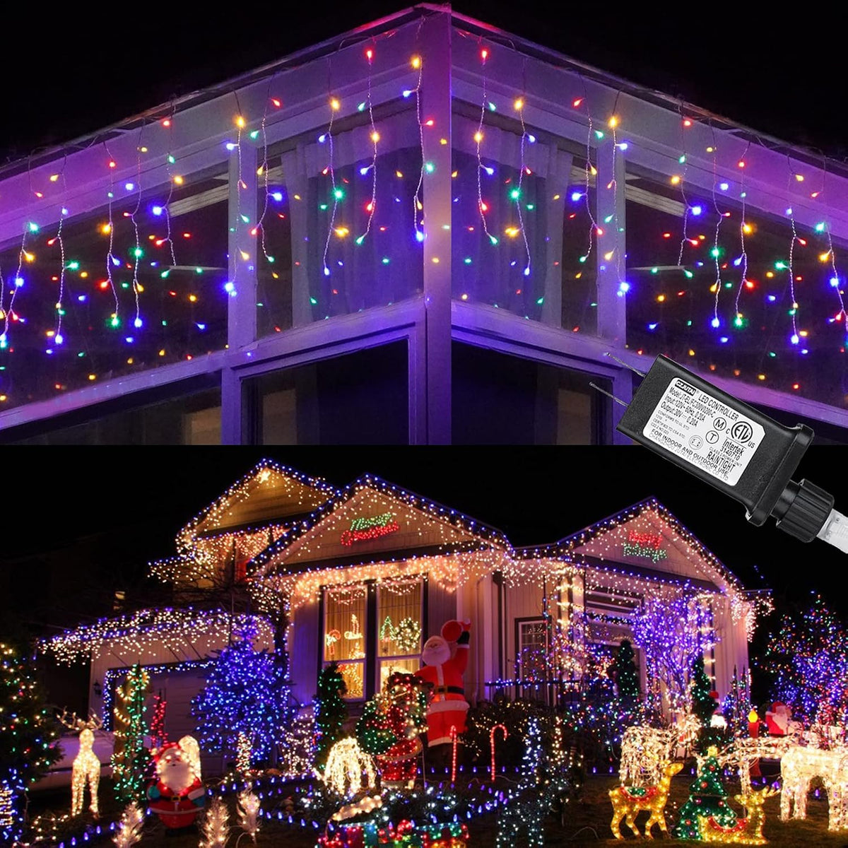 Toodour Christmas Icicle Lights Outdoor, 612 LED 50ft 8 Modes Fairy Icicle String Light with 102 Drops, Led Christmas Lights Twinkle for Holiday, Party, Wedding, Eaves, Xmas Decorations (Warm White)
