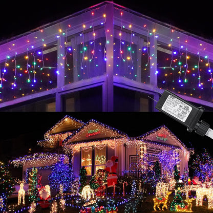 Toodour Christmas Icicle Lights Outdoor, 612 LED 50ft 8 Modes Fairy Icicle String Light with 102 Drops, Led Christmas Lights Twinkle for Holiday, Party, Wedding, Eaves, Xmas Decorations (Warm White)