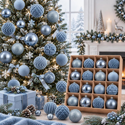 Hollowfly 56 Pcs Burgundy Velvet Christmas Balls Ornaments Set