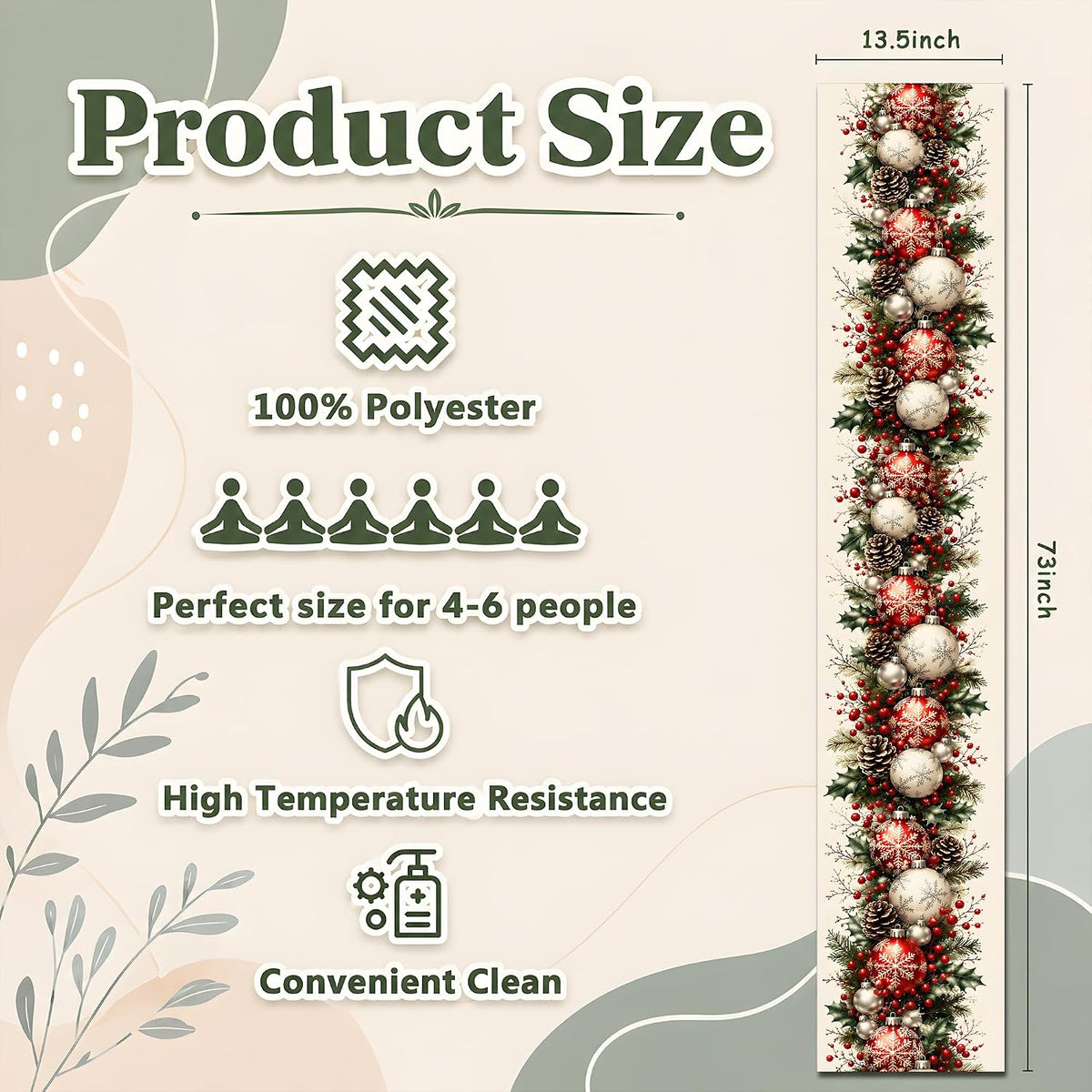 Christmas Decorations - Xmas Balls Snowflake Pine Cone Table Runner