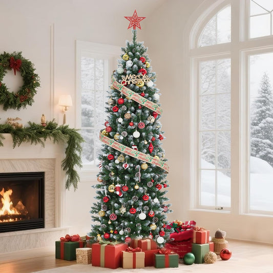 Garvee 6 ft Christmas Tree, Artificial Prelit Pencil Tree, Easy Assemble, Xmas Decor for Home Party Office Mall Holiday,Green