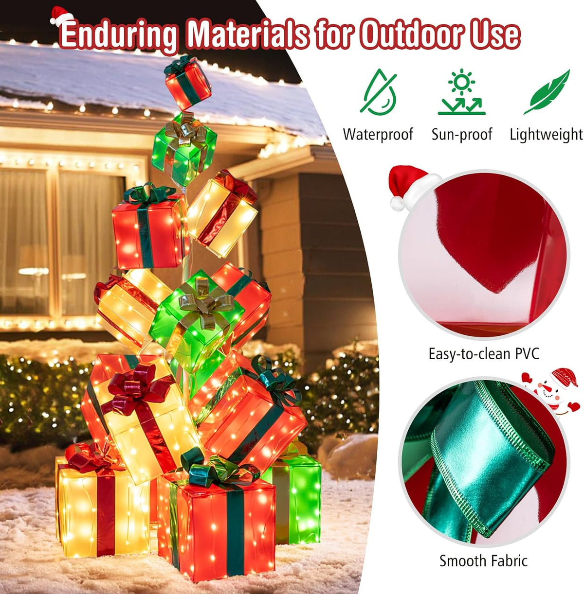 Tangkula 5.6 FT Christmas Lighted Gift Box Tower, 15 PCS Stacked Boxes Tree