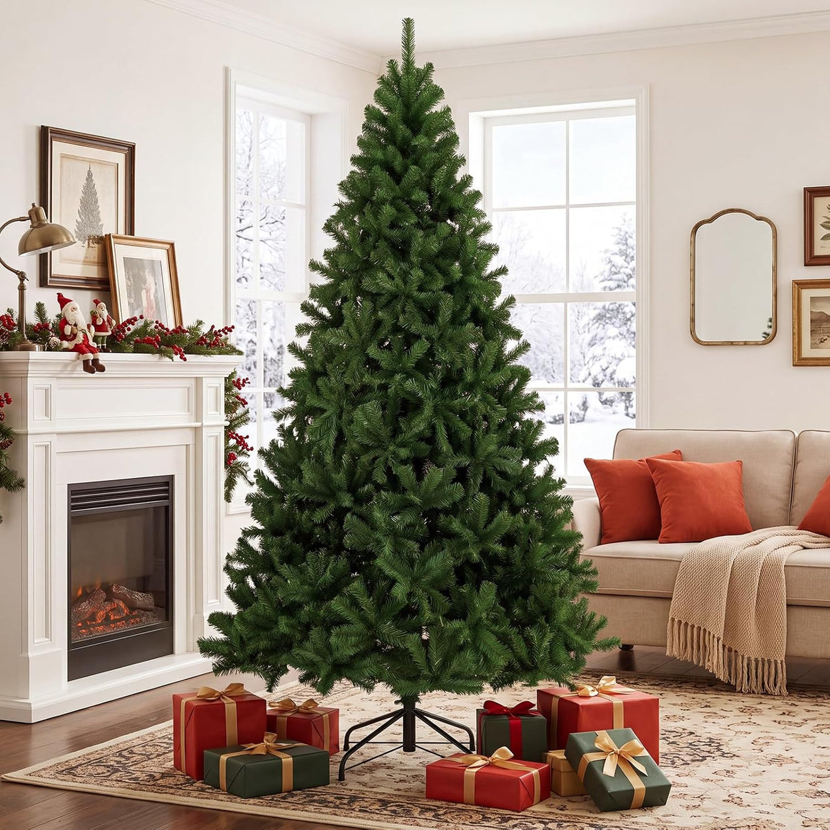DUMOS 7.5 Ft Christmas Tree, Artificial Christmas Tree, Green