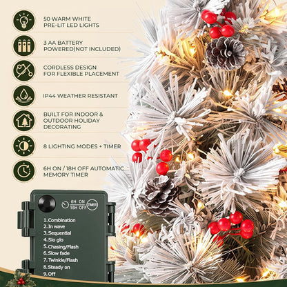 24 Inch Outdoor Christmas Trees, 2 Pack Prelit Porch Decor 50 LED