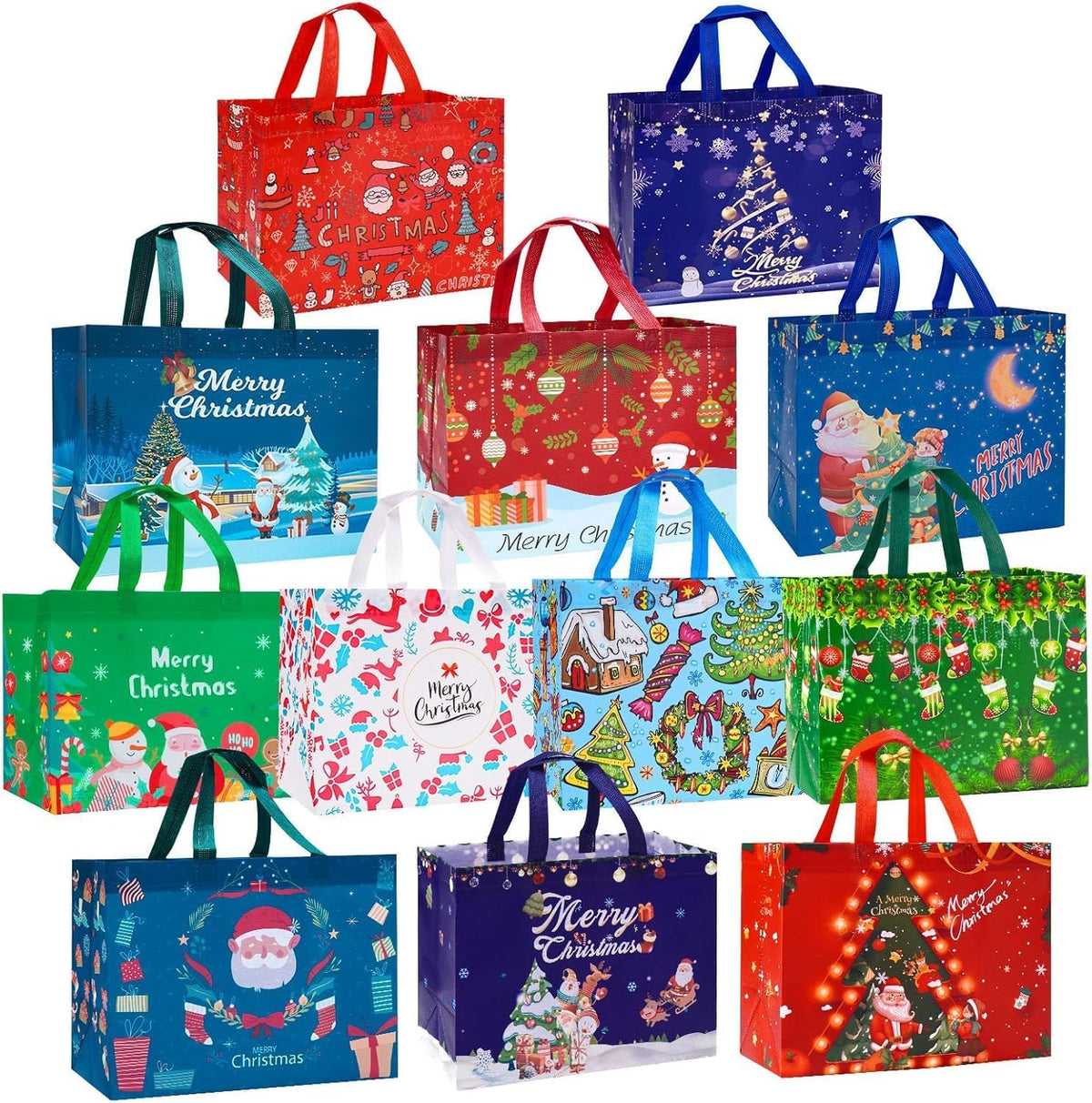 Heetobcos 12 Pack Christmas Gift Bags 13” Large Reusable Tote Bags