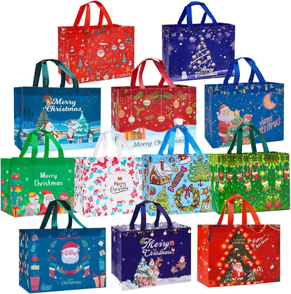 Heetobcos 12 Pack Christmas Gift Bags 13” Large Reusable Tote Bags