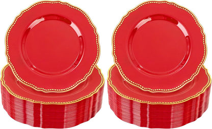 Hioasis 60 Pcs Red Gold Dessert Plates for Christmas