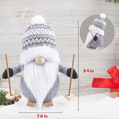 D-FantiX 2Pack Sled Christmas Gnomes Plush with Wood Skis and Ski Poles