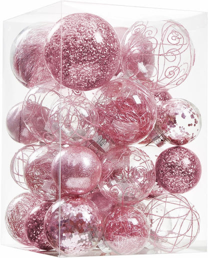 Wironlst Christmas Ball Ornaments Shatterproof Clear Large Plastic Hanging Ball Decorative Baubles Set with Stuffed Delicate Decorations (Multi-Size, Red)