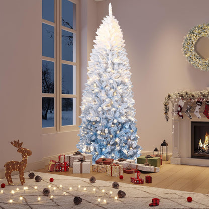 Garvee 6 ft Snow Flocked Pencil Christmas Tree, Slim Artificial Christmas Tree with Sturdy Metal Stand, Skinny Xmas Tree Holiday Decoration for Home, Office, Blue Gradient