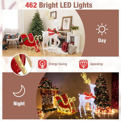 Tangkula 5.4 FT Christmas Lighted Reindeer & Santa’s Sleigh Set Decorations