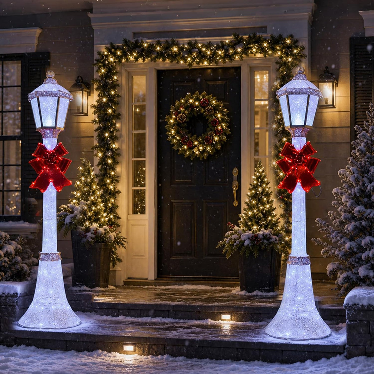 DrVIBES 5FT Lighted Outdoor Christmas Double-Head Lamp Post Decorations