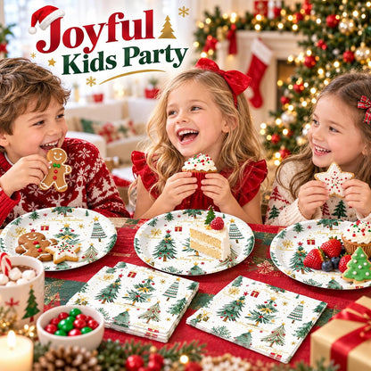 Merry Christmas Plates and Napkins Set, 7inch Xmas Tree Party Decorations