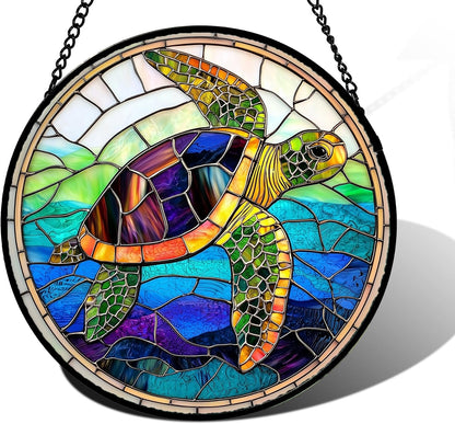 Winter Snow Night Scenery Stained Glass Window Hanging Suncatcher Gift 6.3"
