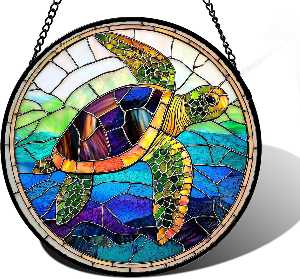 Winter Snow Night Scenery Stained Glass Window Hanging Suncatcher Gift 12"