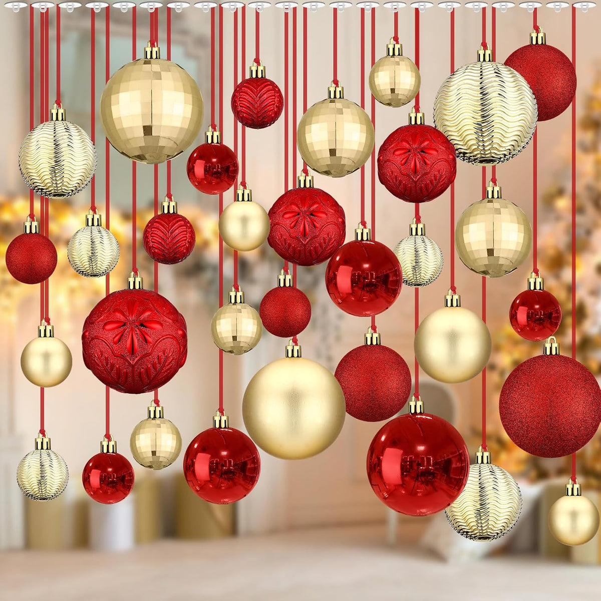36 Pcs Christmas Balls Ornaments for Ceiling, Red, Gold