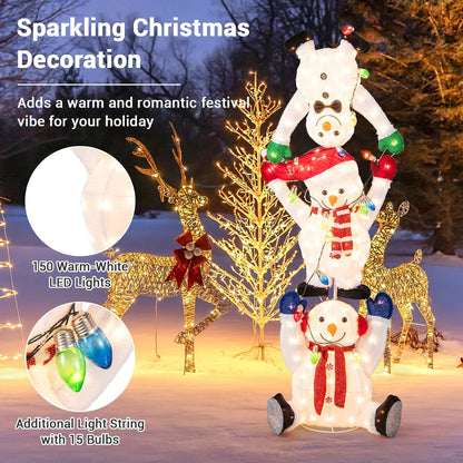 Tangkula 5.6 FT Lighted Christmas Stacked Snowman, 3D Xmas Light-up Snowman