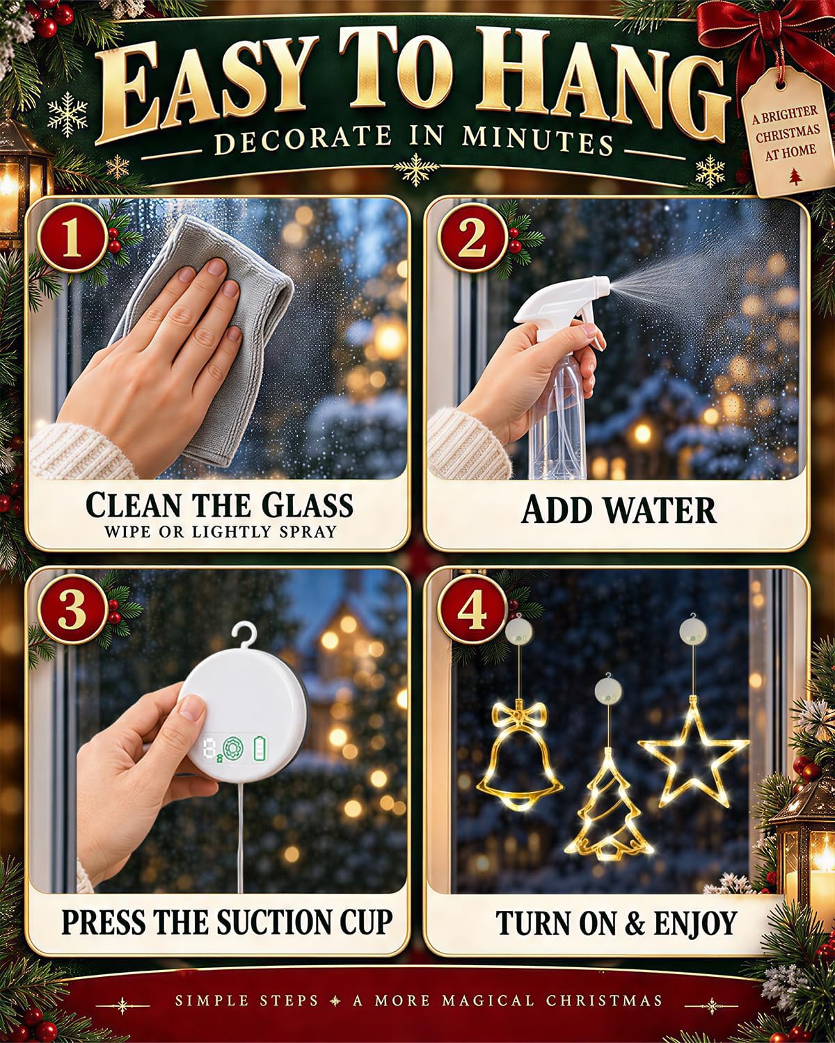 Christmas Decorations, 3 Pack Rechargeable Christmas Window Lights