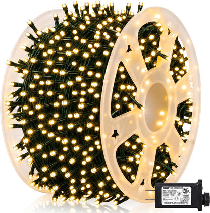 Dazzle Bright Outdoor Christmas String Lights, 1000 LED 328 FT Plug in Fairy Light with Remote Control 8 Modes & Timer, Waterproof Decoration for Home Garden Yard Xmas Wedding, Warm White