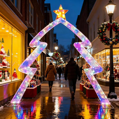 Tangkula 8.8 FT Outdoor Lighted Christmas Tree-Shaped Archway with Top Star