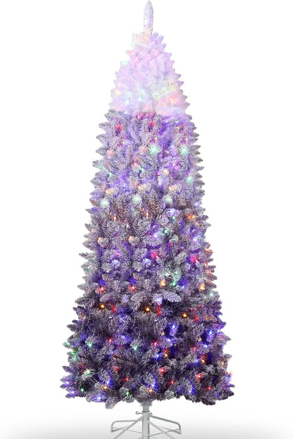 Garvee 6 ft Snow Flocked Pencil Christmas Tree, Slim Artificial Christmas Tree with Sturdy Metal Stand, Skinny Xmas Tree Holiday Decoration for Home, Office, Blue Gradient