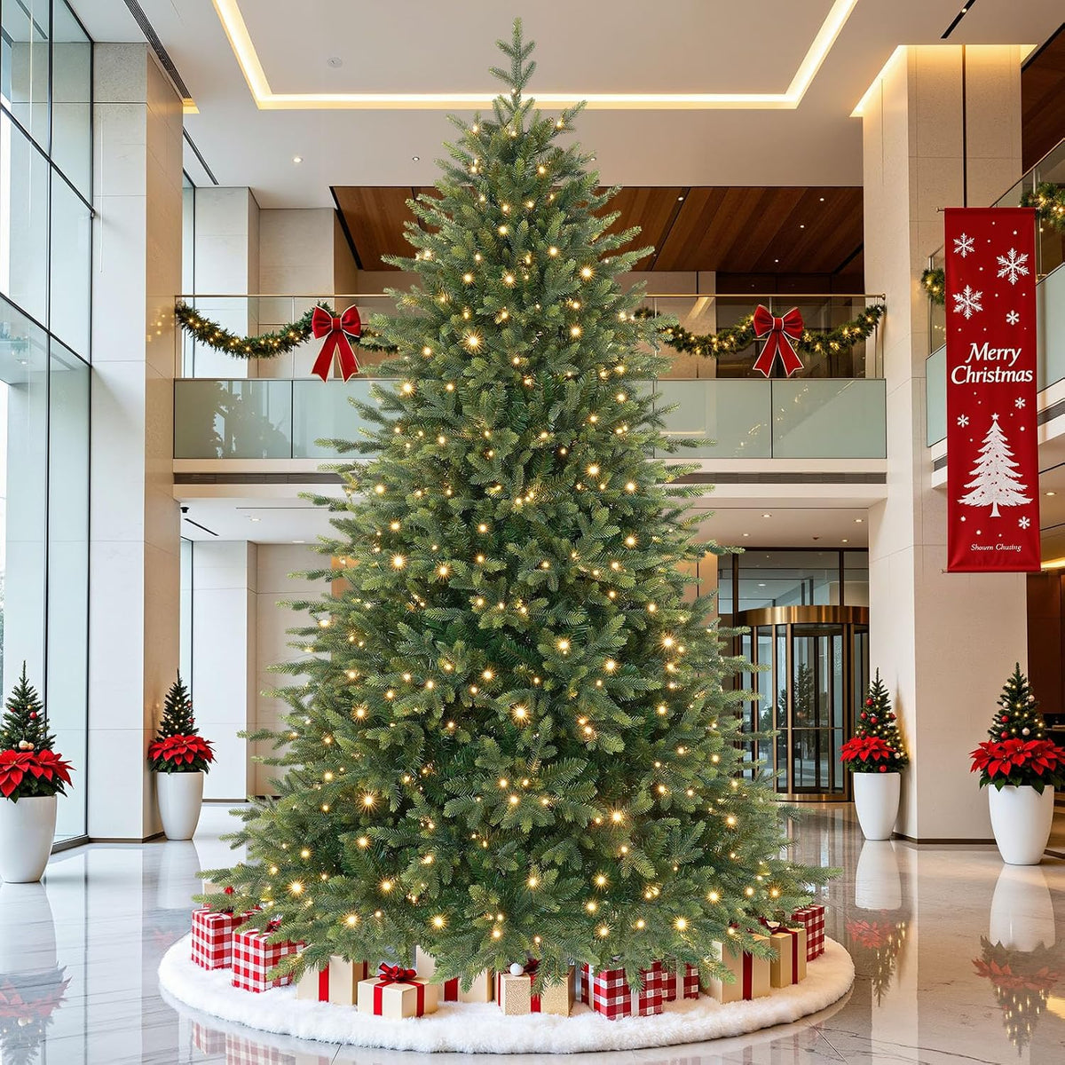 SHareconn 7.5ft Prelit Artificial Fir Christmas Tree with Dual Color Lights