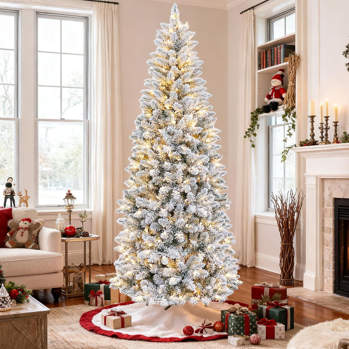 Hykolity 6 ft Prelit Pencil Christmas Tree with 300 Warm White LEDs