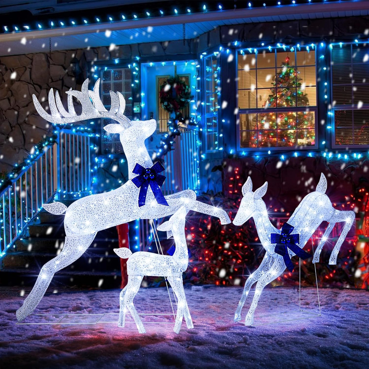 Tangkula 3 Pieces Lighted Christmas Reindeer, Holiday Reindeer Family Set