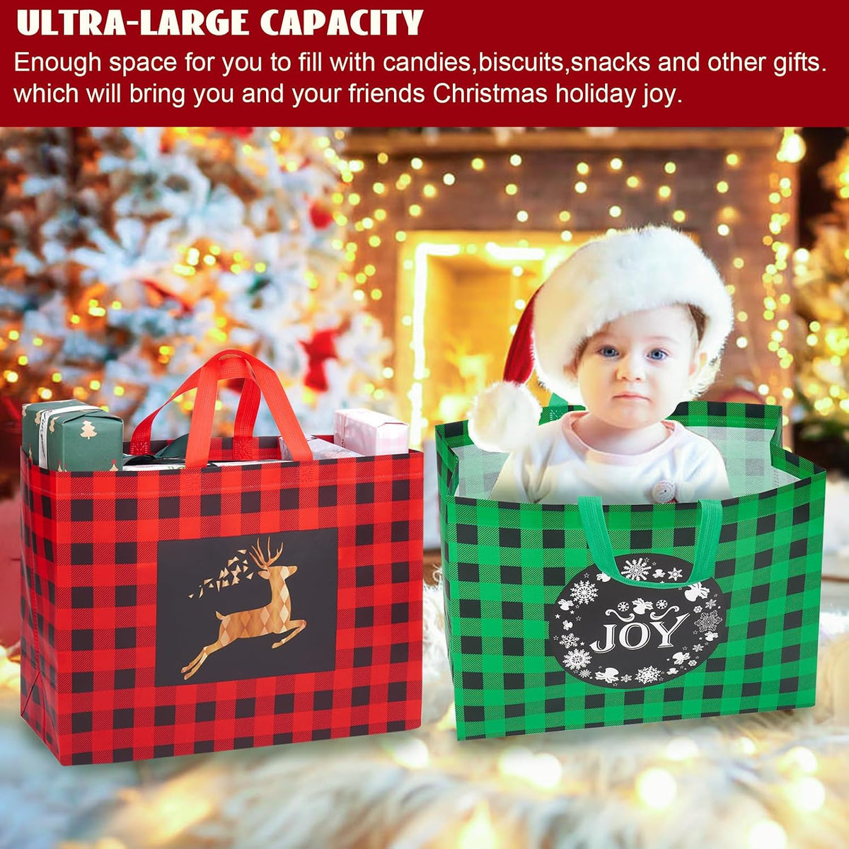 Heetobcos 12 Pack Christmas Gift Bags 13” Large Reusable Tote Bags