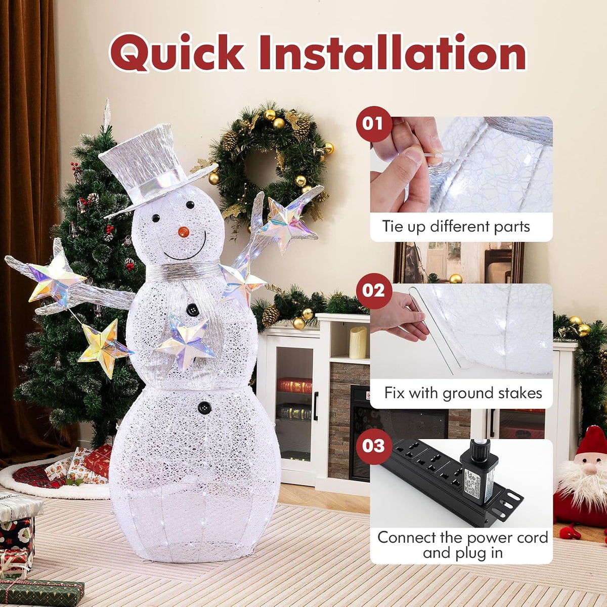 Tangkula 5 FT Christmas Lighted Snowman Holding String of Iridescent Stars
