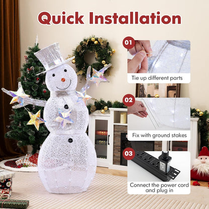 Tangkula 5 FT Christmas Lighted Snowman Holding String of Iridescent Stars